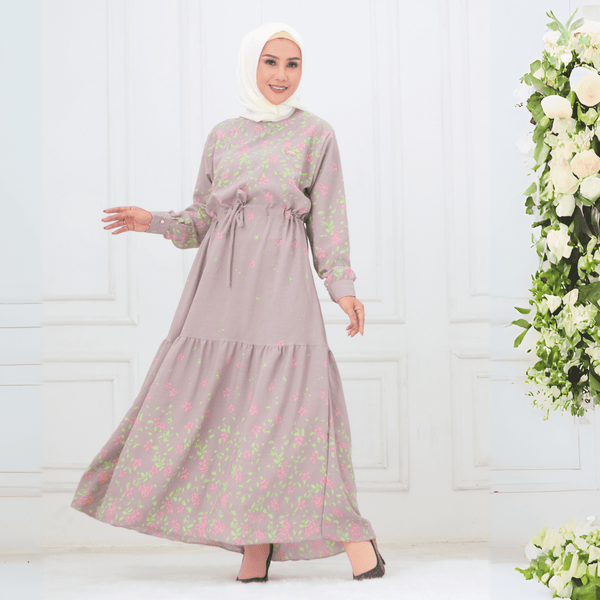 SOKA - Gamis Long Dress Cyana Grey - Fashion Muslim