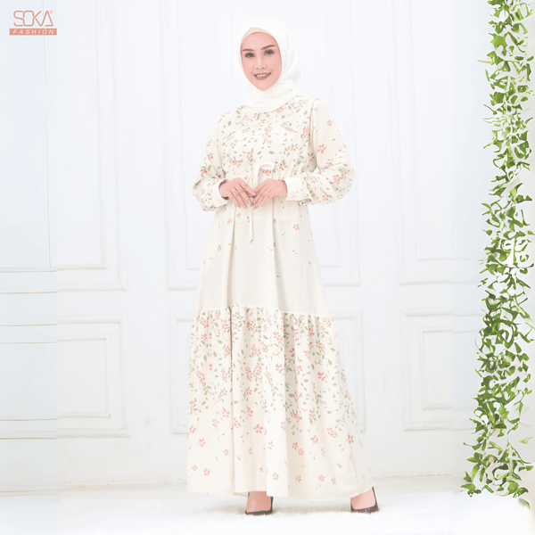 SOKA - Gamis Long Dress Cyana White - Fashion Muslim