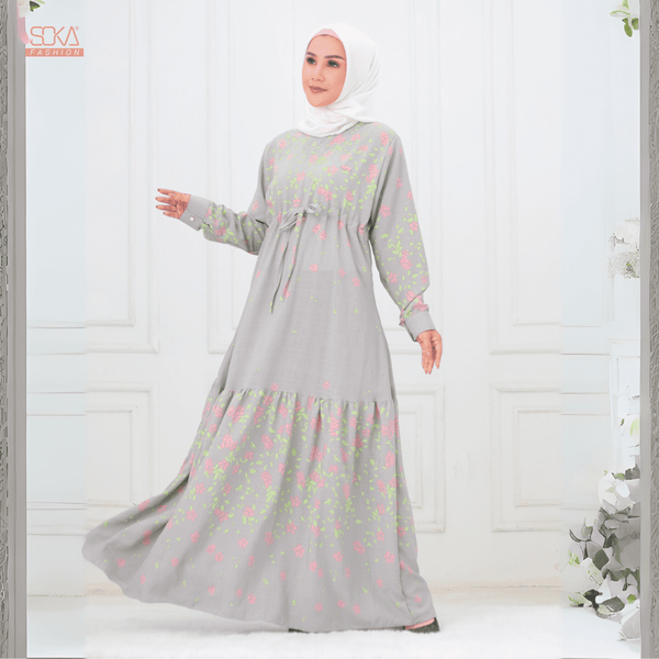 SOKA - Gamis Long Dress Cyana Blue Gray - Fashion Muslim
