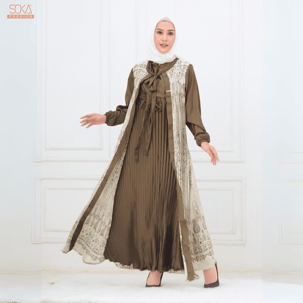 SOKA - Gamis Long Dress Mayna Army - Fashion Muslim