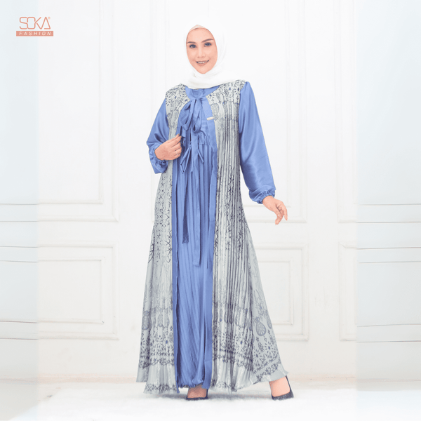 SOKA - Gamis Long Dress Mayna Silver Blue - Fashion Muslim