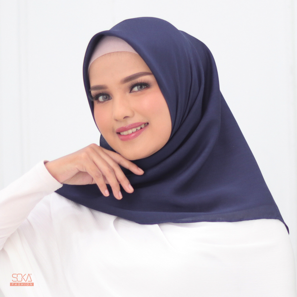 Hijab Segi Empat Paris Premium Navy - Fashion Muslim