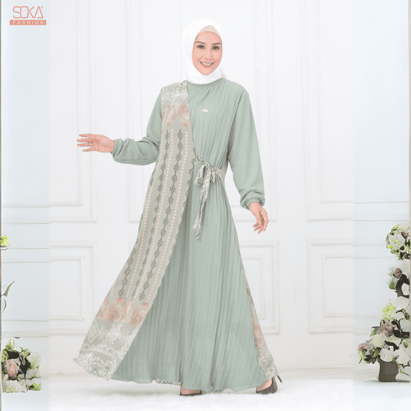 SOKA - Gamis Long Dress Kayna Sage - Fashion Muslim