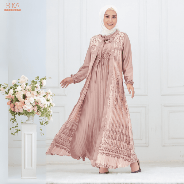 SOKA - Gamis Long Dress Mayna Rosegold  - Fashion Muslim