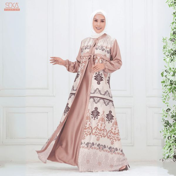 SOKA - Gamis Long Dress Nayna Rosebrown - Fashion Muslim