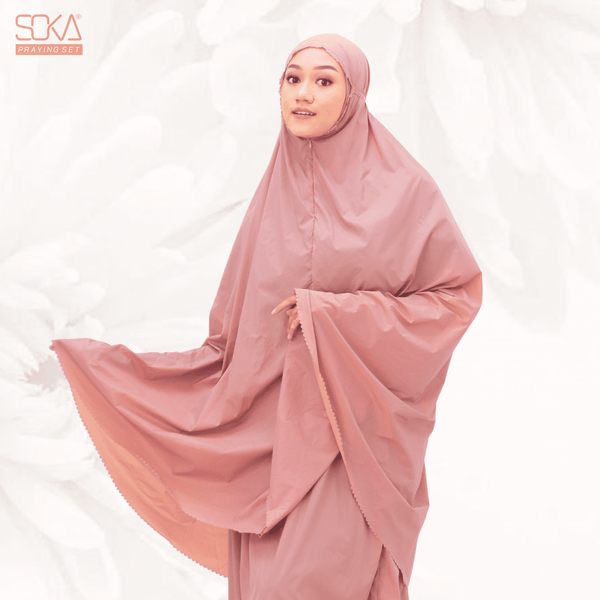 Mukena Dewasa Polos Shana Dusty Pink Laser Cut Bahan Premium - Fashion Muslim