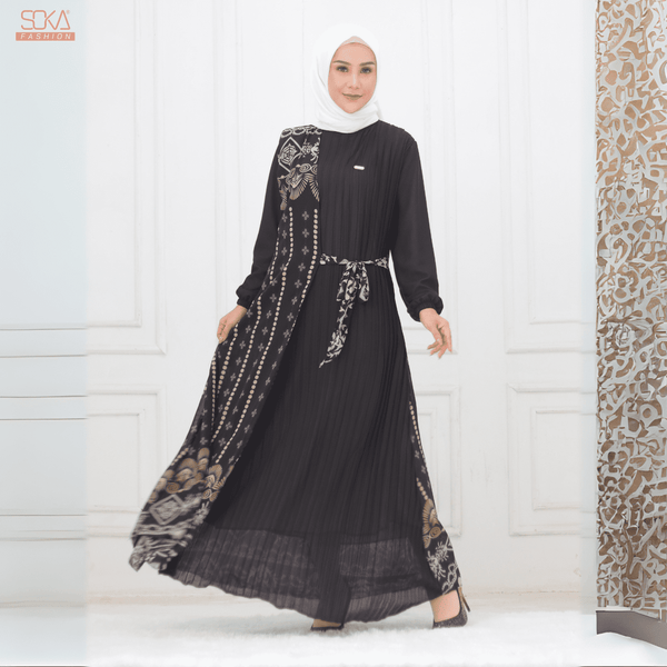 SOKA - Gamis Long Dress Kayna Black - Fashion Muslim