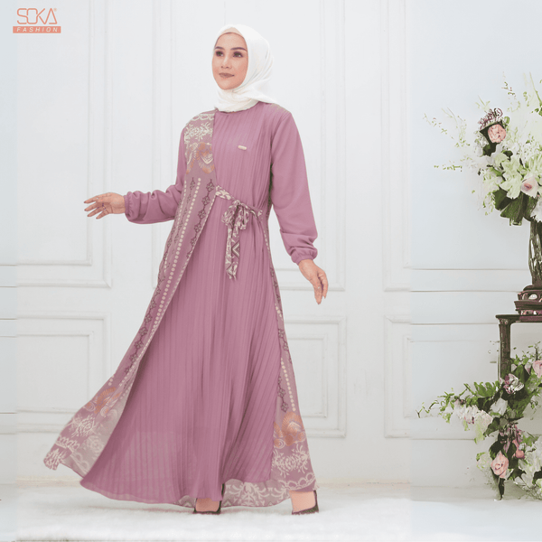 SOKA - Gamis Long Dress Kayna Lavender - Fashion Muslim