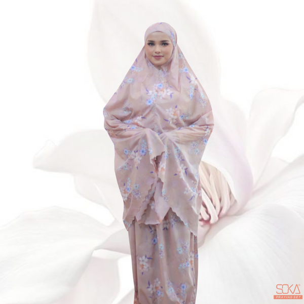 SOKA - Mukena Dewasa Travel Parasut Motif Premium Sora Nude - Fashion muslim