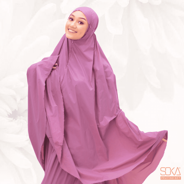 Mukena Dewasa Polos Shana Purple Laser Cut Bahan Premium - Fashion Muslim