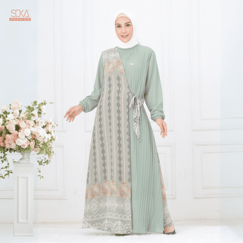 SOKA - Gamis Long Dress Kayna Sage - Fashion Muslim