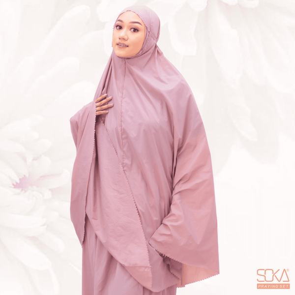 Mukena Dewasa Polos Shana Dusty Purple Laser Cut Bahan Premium - Fashion Muslim