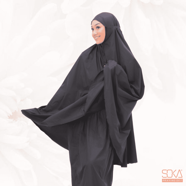 Mukena Dewasa Polos Shana Black Laser Cut Bahan Premium - Fashion Muslim