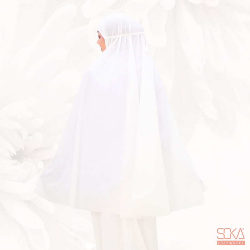 Mukena Dewasa Polos Shana White Laser Cut Bahan Premium - Fashion Muslim