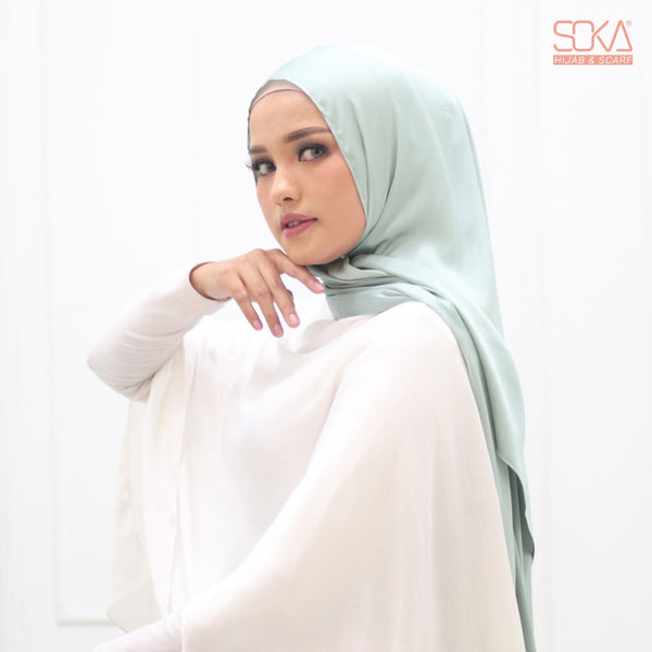 Hijab Pashmina Shimmer Silk Shwarna Mint Premium - Fashion Muslim