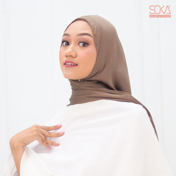 Hijab Pashmina Shimmer Silk Shwarna Coffee Premium - Fashion Muslim