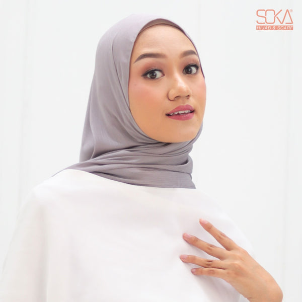 Hijab Pashmina Shimmer Silk Shwarna Grey Premium - Fashion Muslim