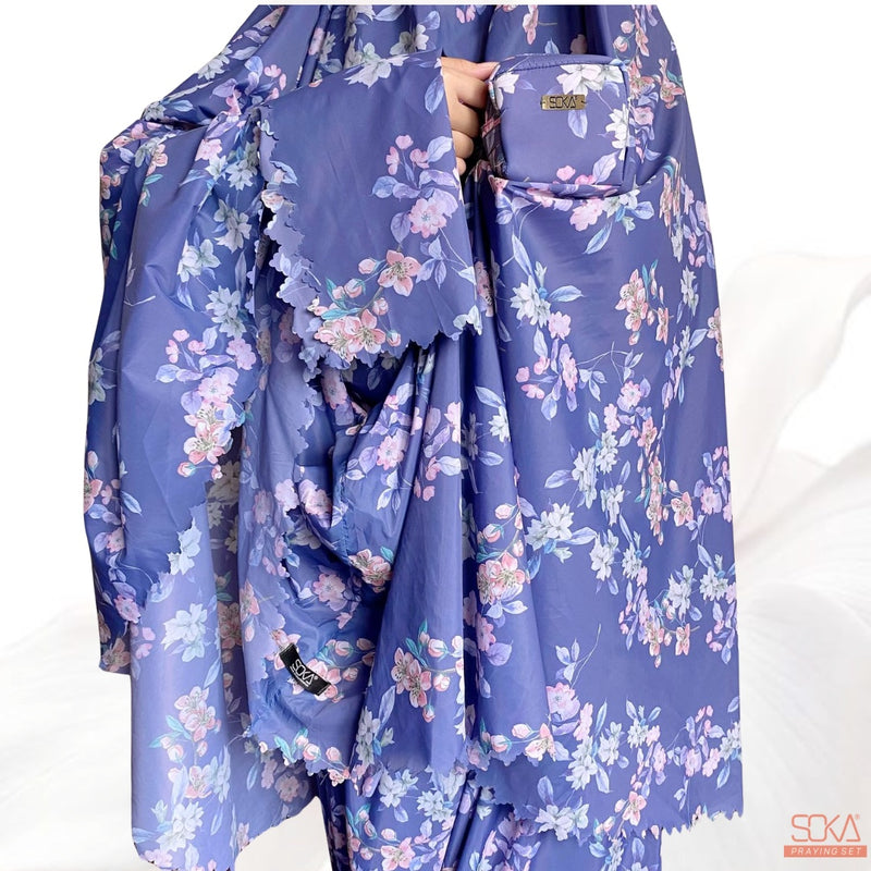 SOKA - Mukena Dewasa Travel Parasut Motif Premium Sora Purple - Fashion muslim
