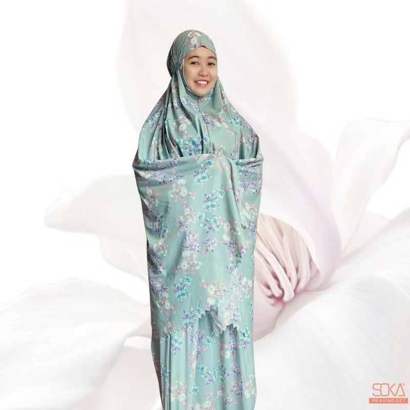 SOKA - Mukena Dewasa Travel Parasut Motif Premium Sora Sage - Fashion muslim