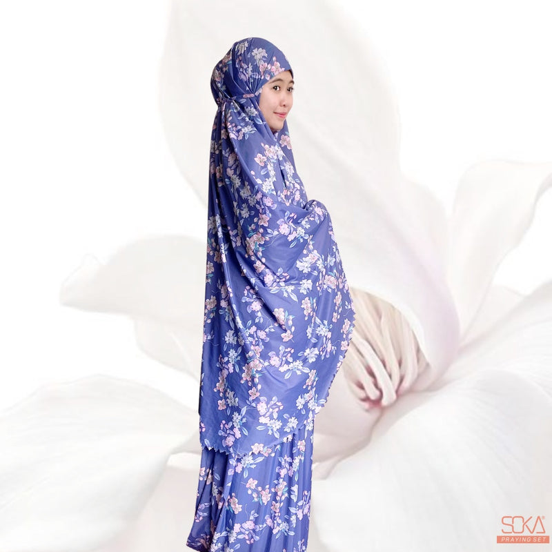 SOKA - Mukena Dewasa Travel Parasut Motif Premium Sora Purple - Fashion muslim