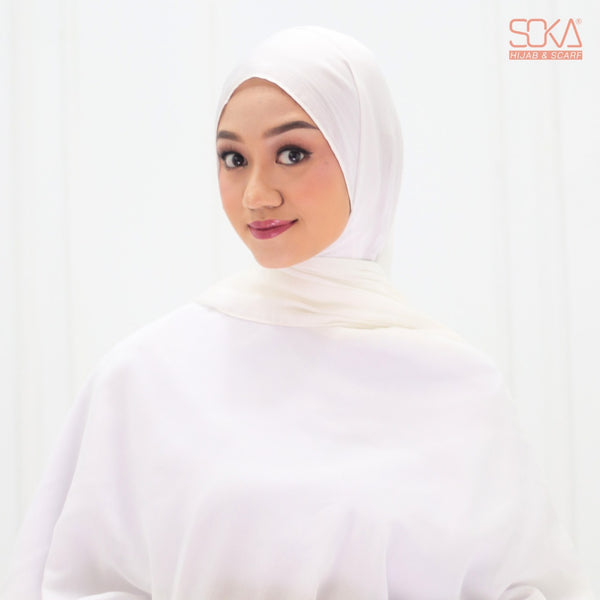 Hijab Pashmina Shimmer Silk Shwarna White Premium - Fashion Muslim